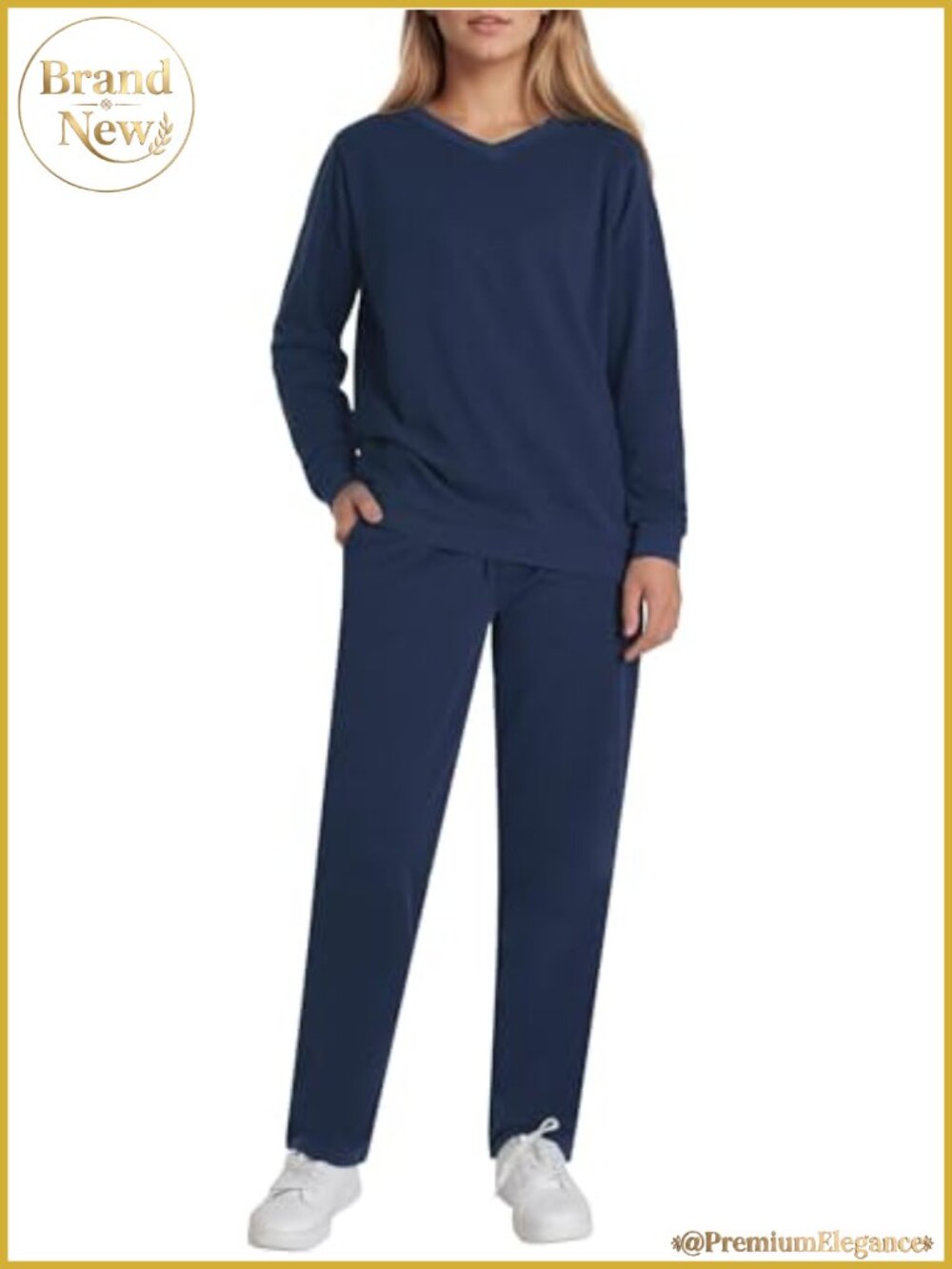 Women's Cotton Sweatsuit 2 Piece Set V-Neck Jogging Suit Lounge Travel